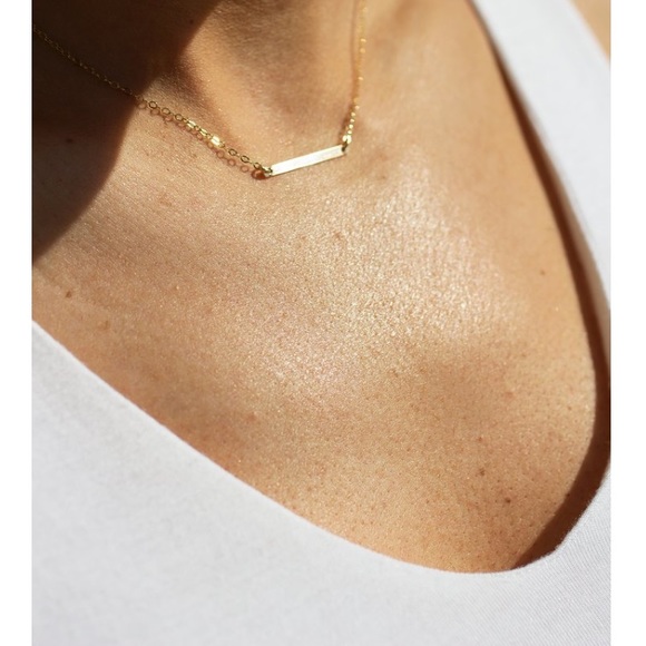 Dainty Gold Skinny Bar Necklace - Picture 4 of 4